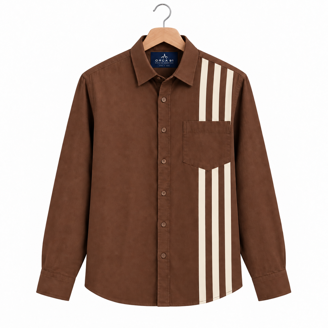 Brown Casual Shirt with Contrast Stripe Design