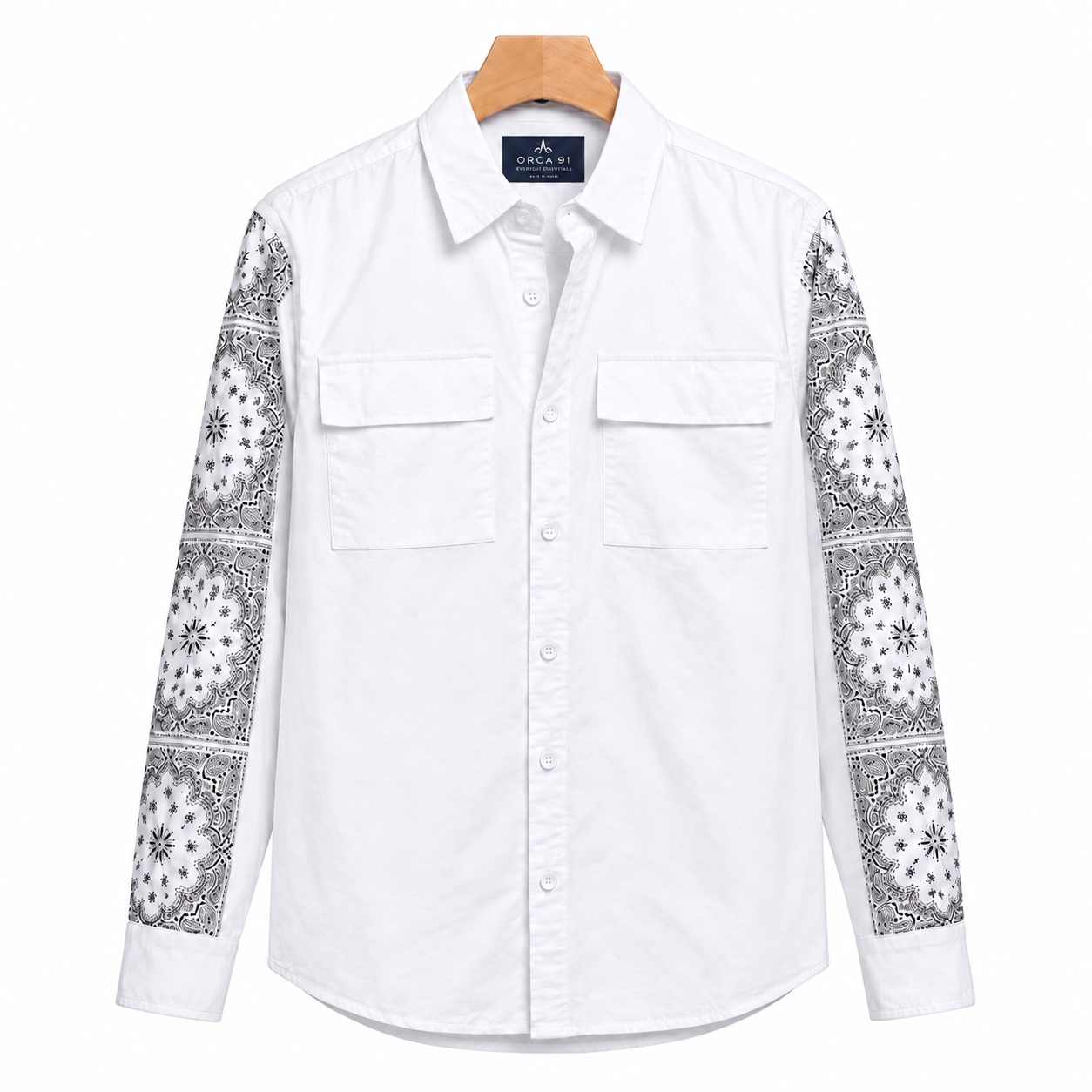 White Casual Shirt with Printed Full Sleeves