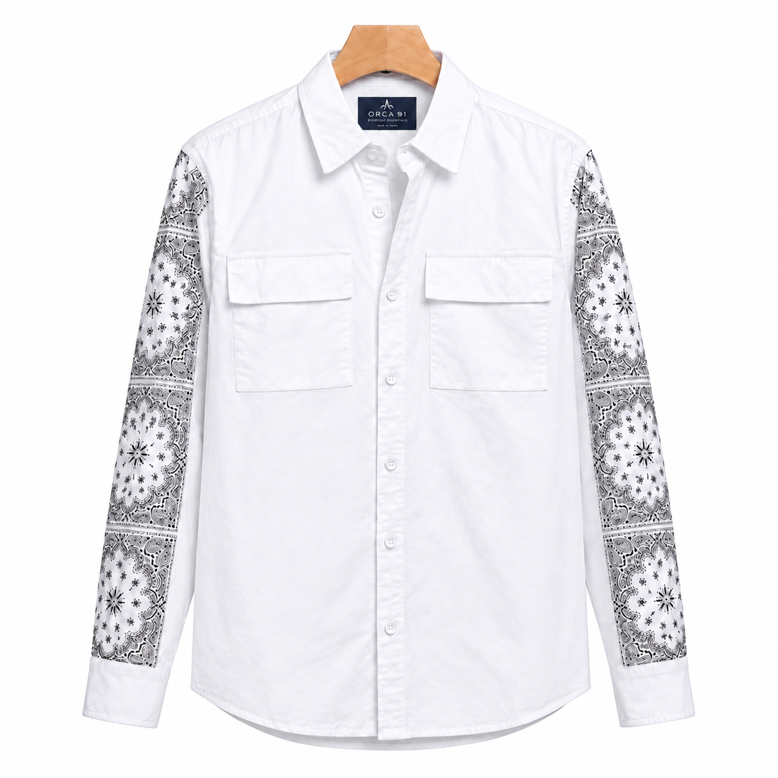 White Casual Shirt with Printed Full Sleeves