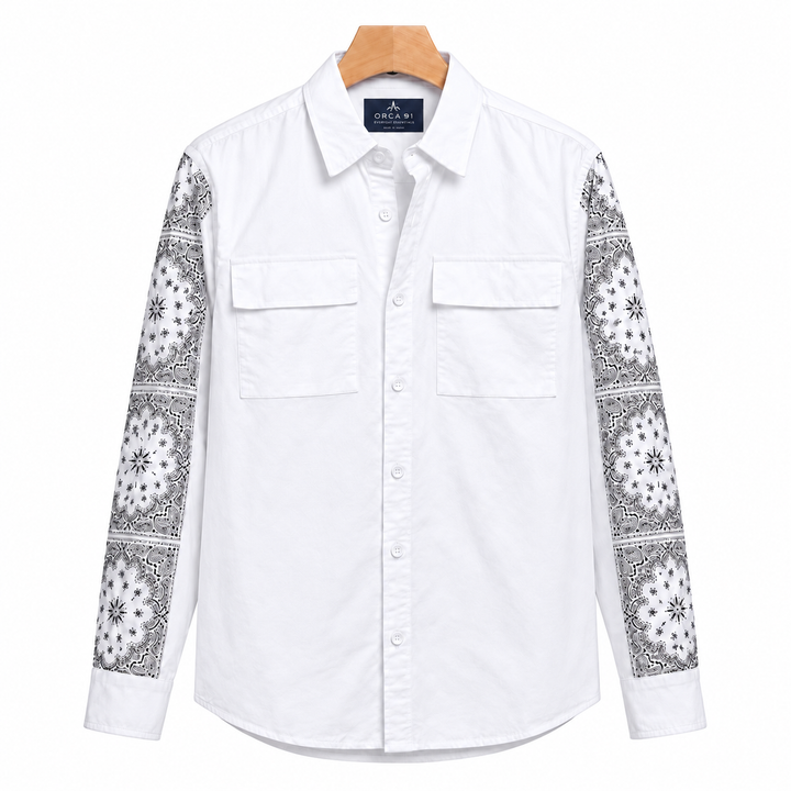 White Casual Shirt with Printed Full Sleeves
