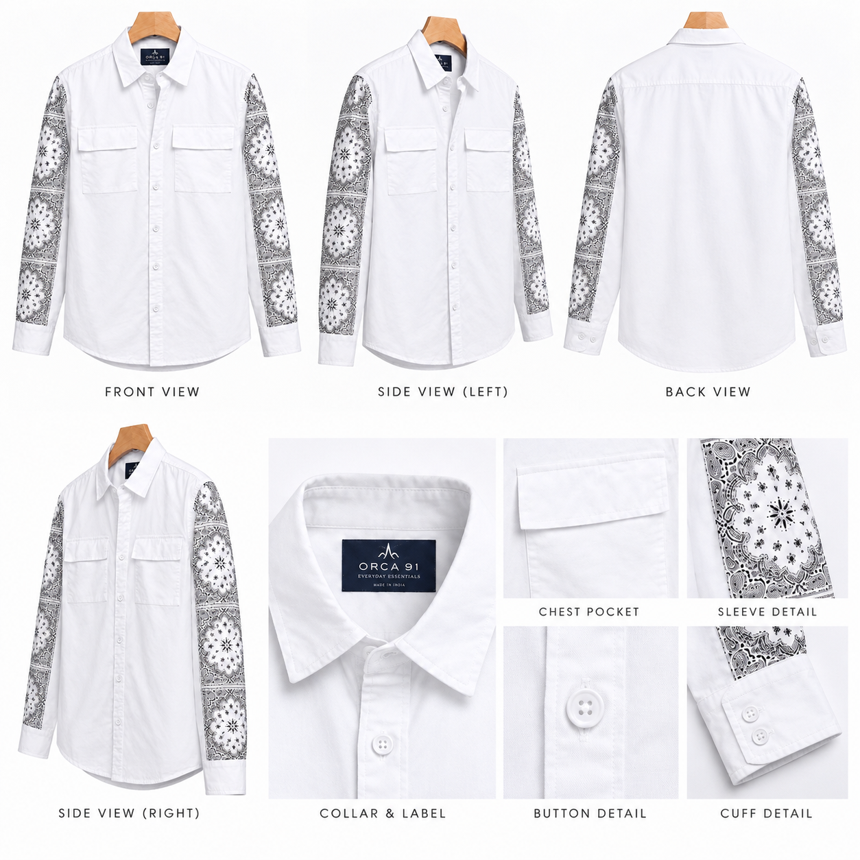 White Casual Shirt with Printed Full Sleeves