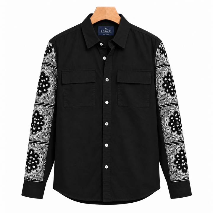 Black Full Sleeve Shirt with Patterned Sleeves