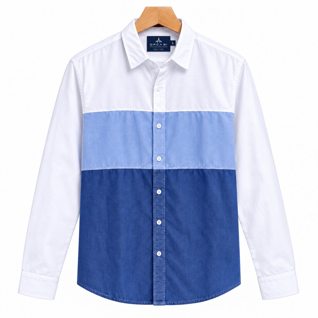 White and Blue Color Block Shirt