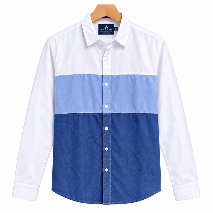 White and Blue Color Block Shirt