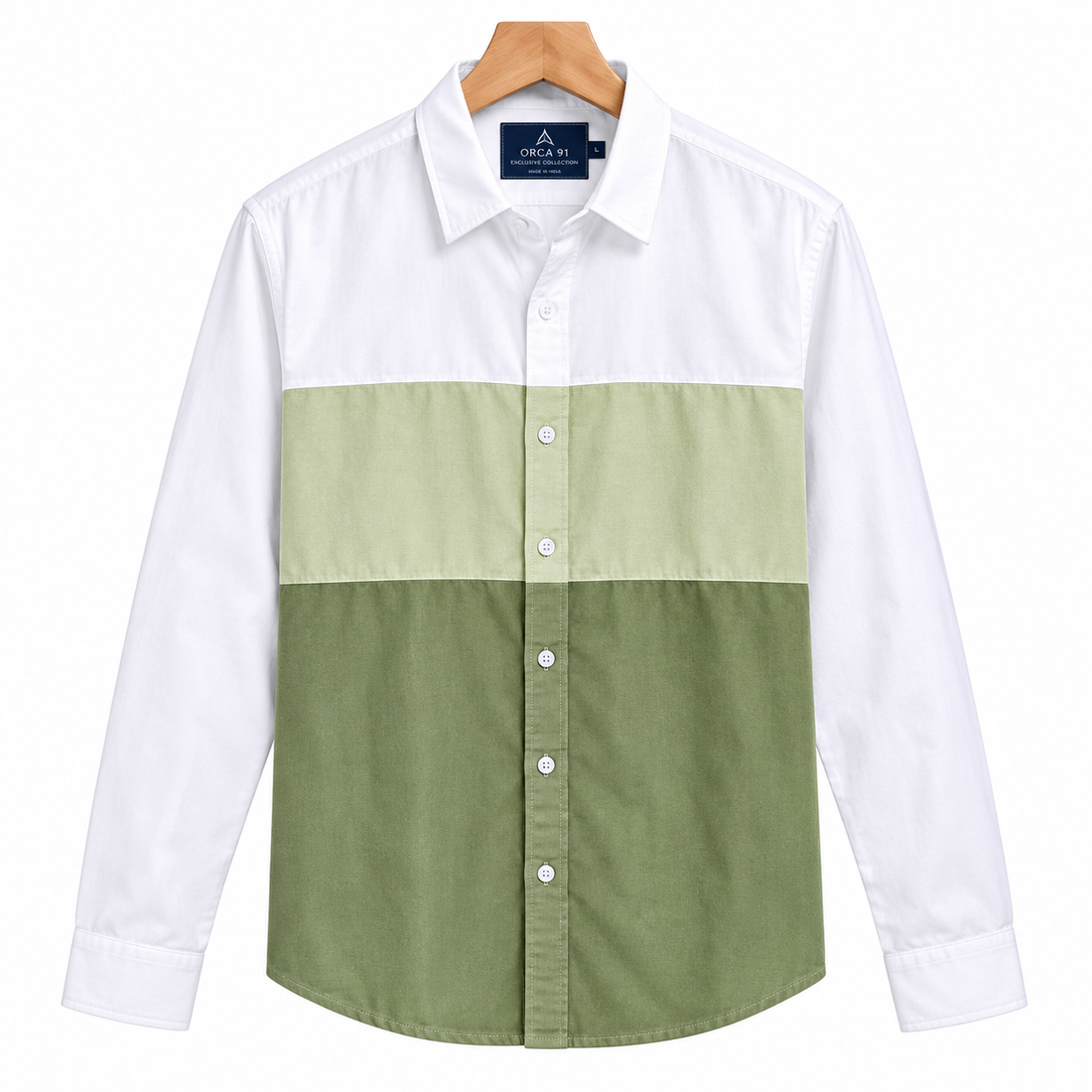 White and Green Color Block Shirt