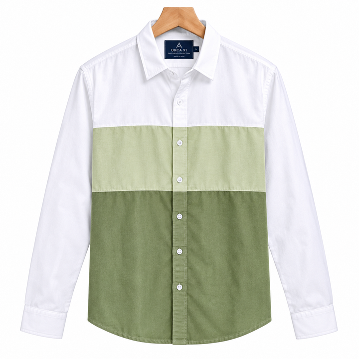 White and Green Color Block Shirt