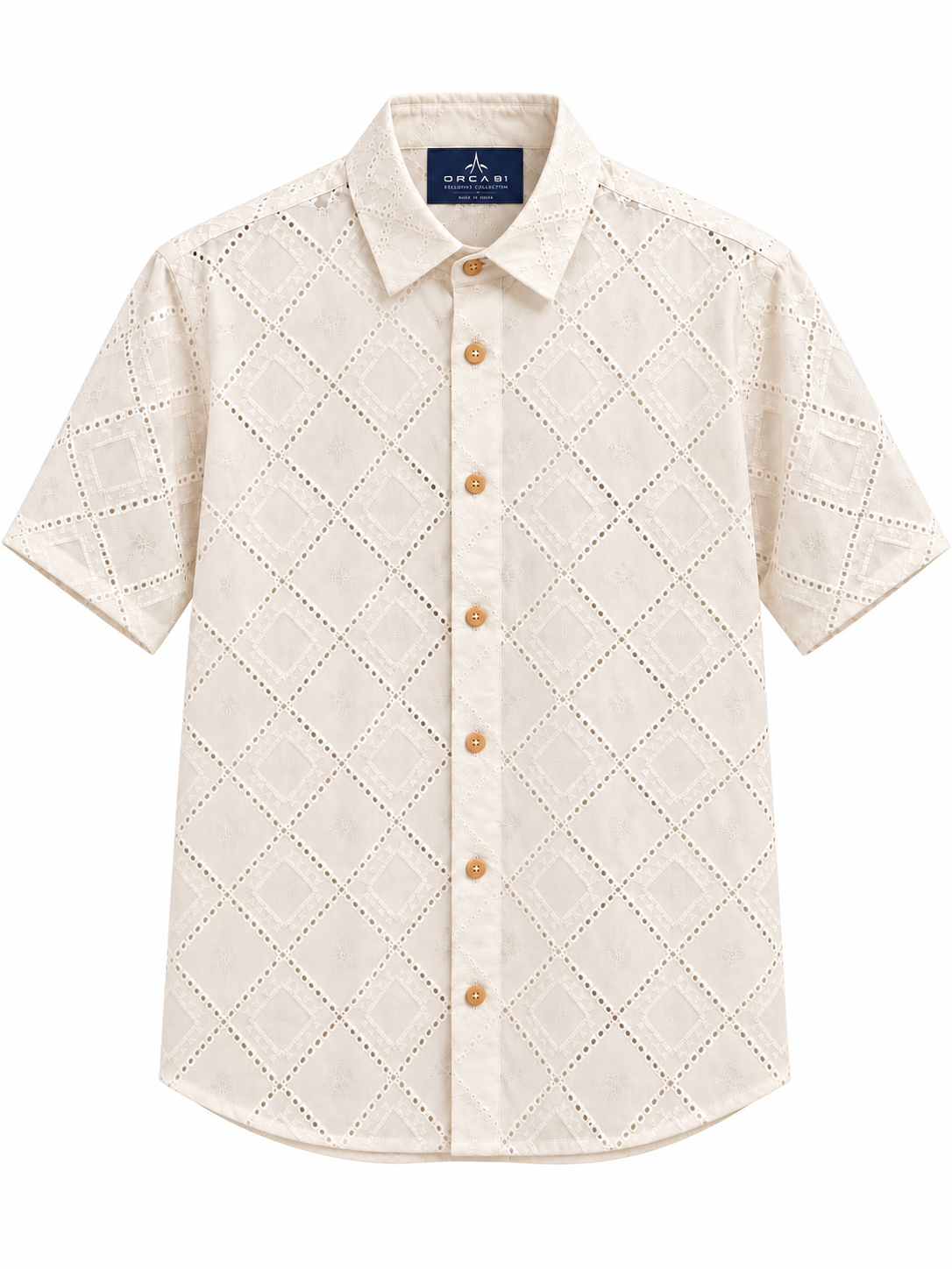 Cream Printed Shirt with Geometric Diamond Pattern
