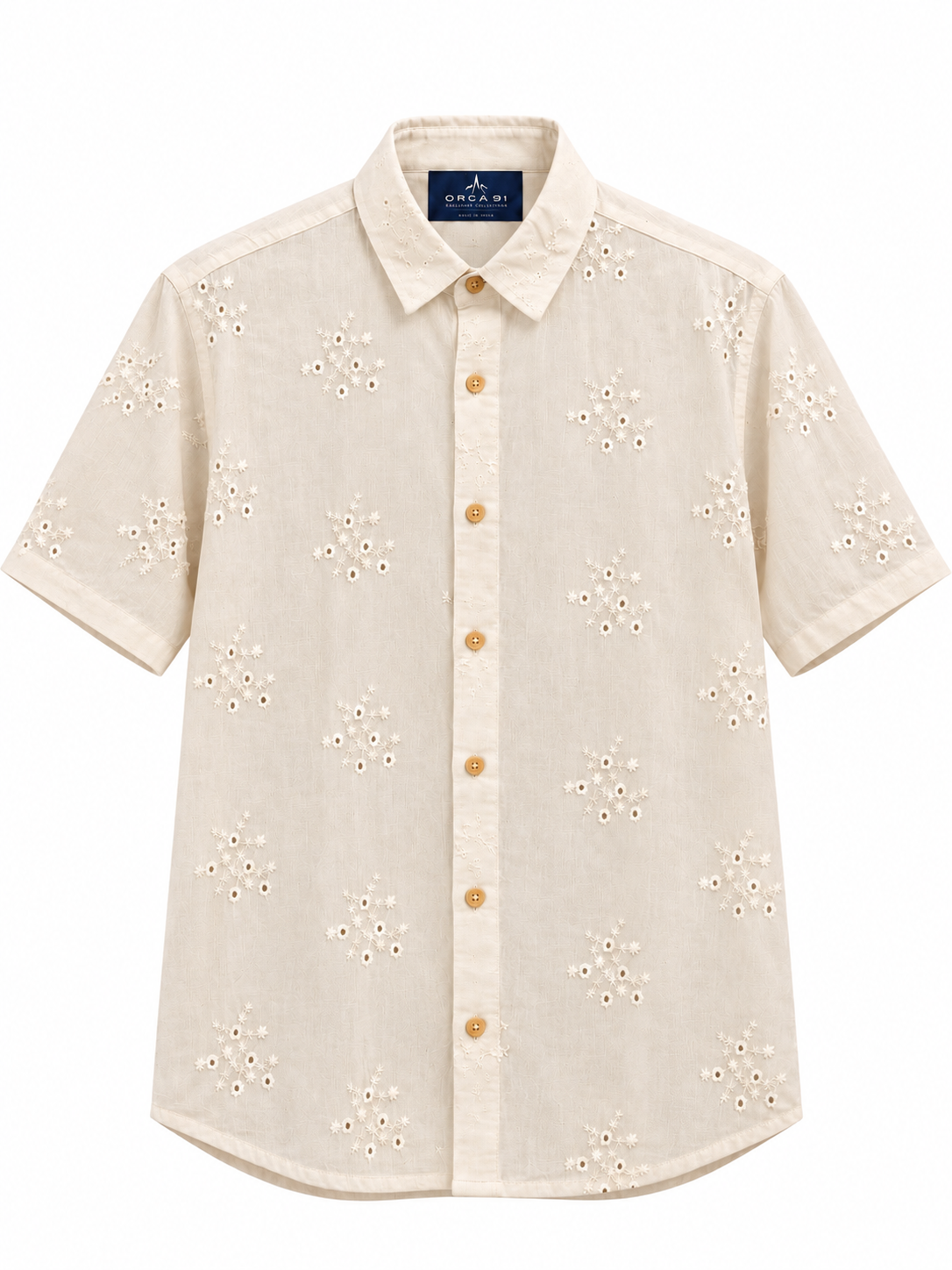 Cream Embroidered Shirt with Floral Design