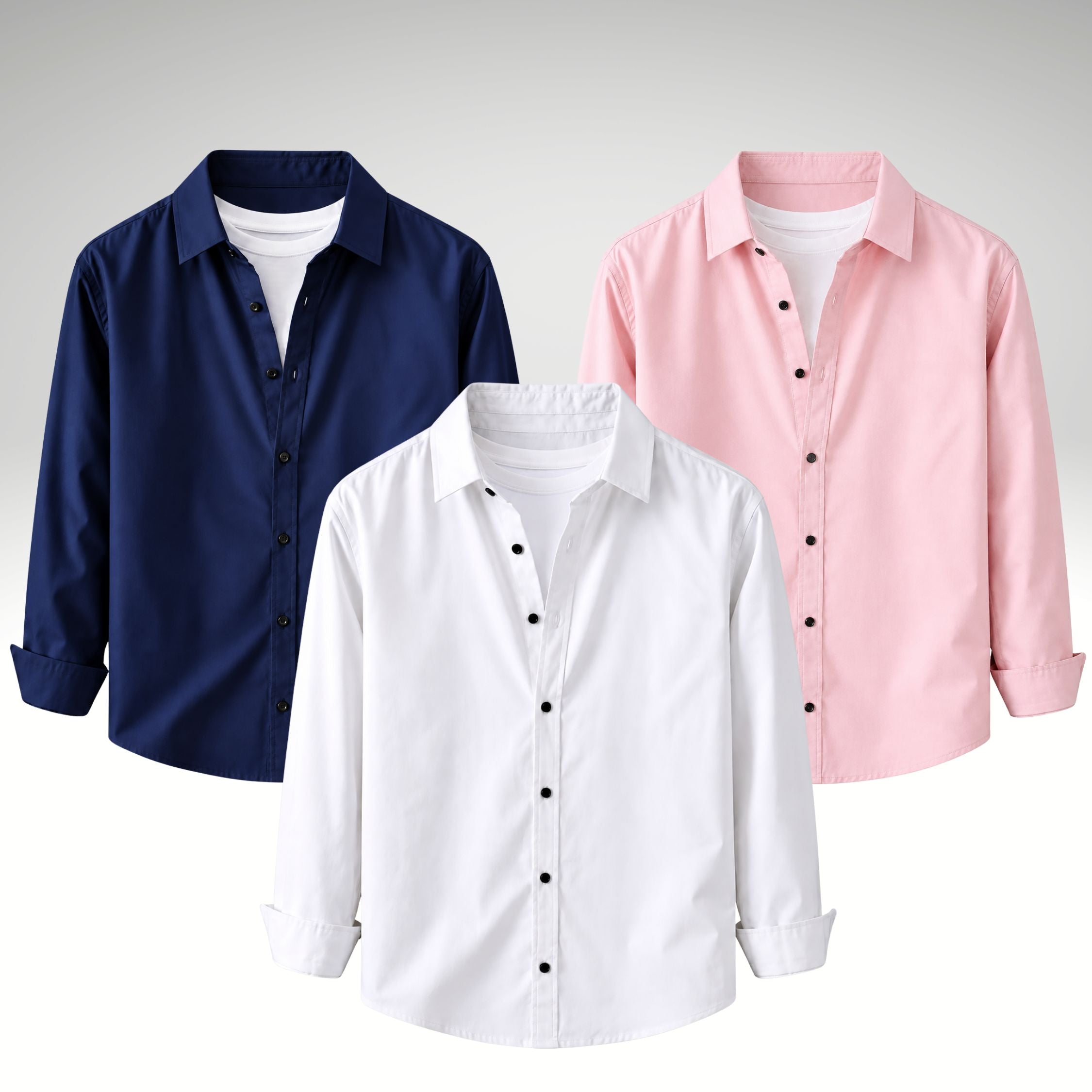 Men's Premium Cotton Blend Casual Shirt Combo of 3 – Navy Blue, White & Peach