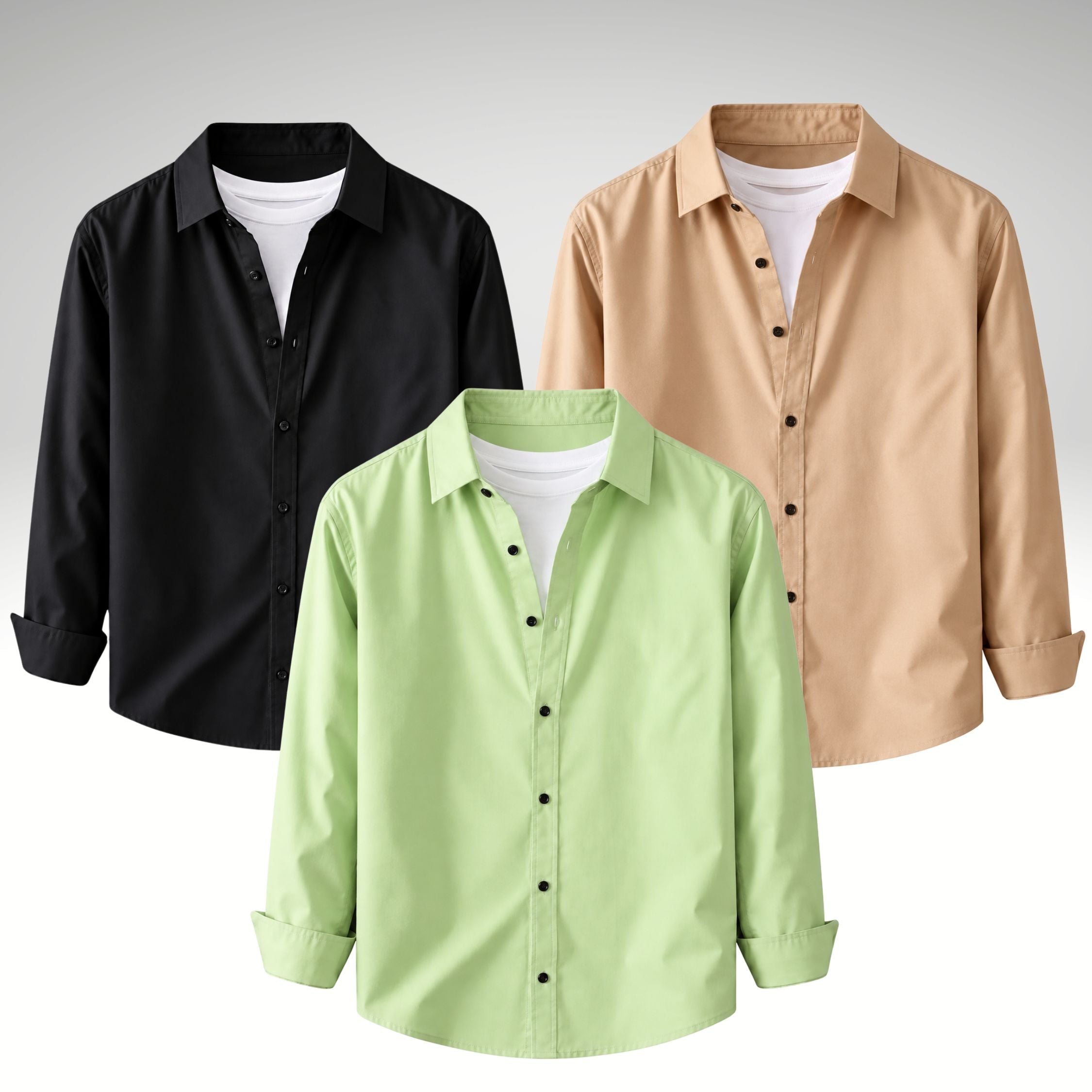 Men's Premium Cotton Blend Casual Shirt Combo of 3 – Black, Pista & Cream