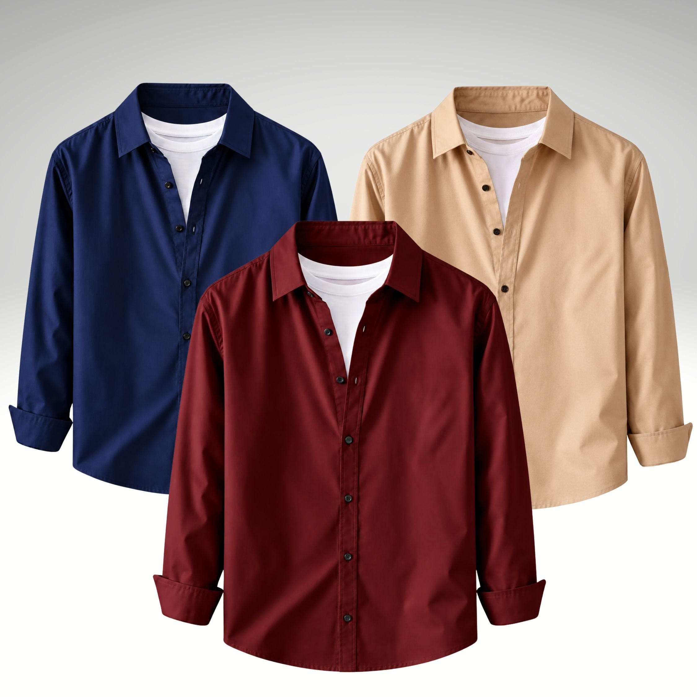 Men's Premium Cotton Blend Casual Shirt Combo of 3 – Navy Blue , Maroon & Cream