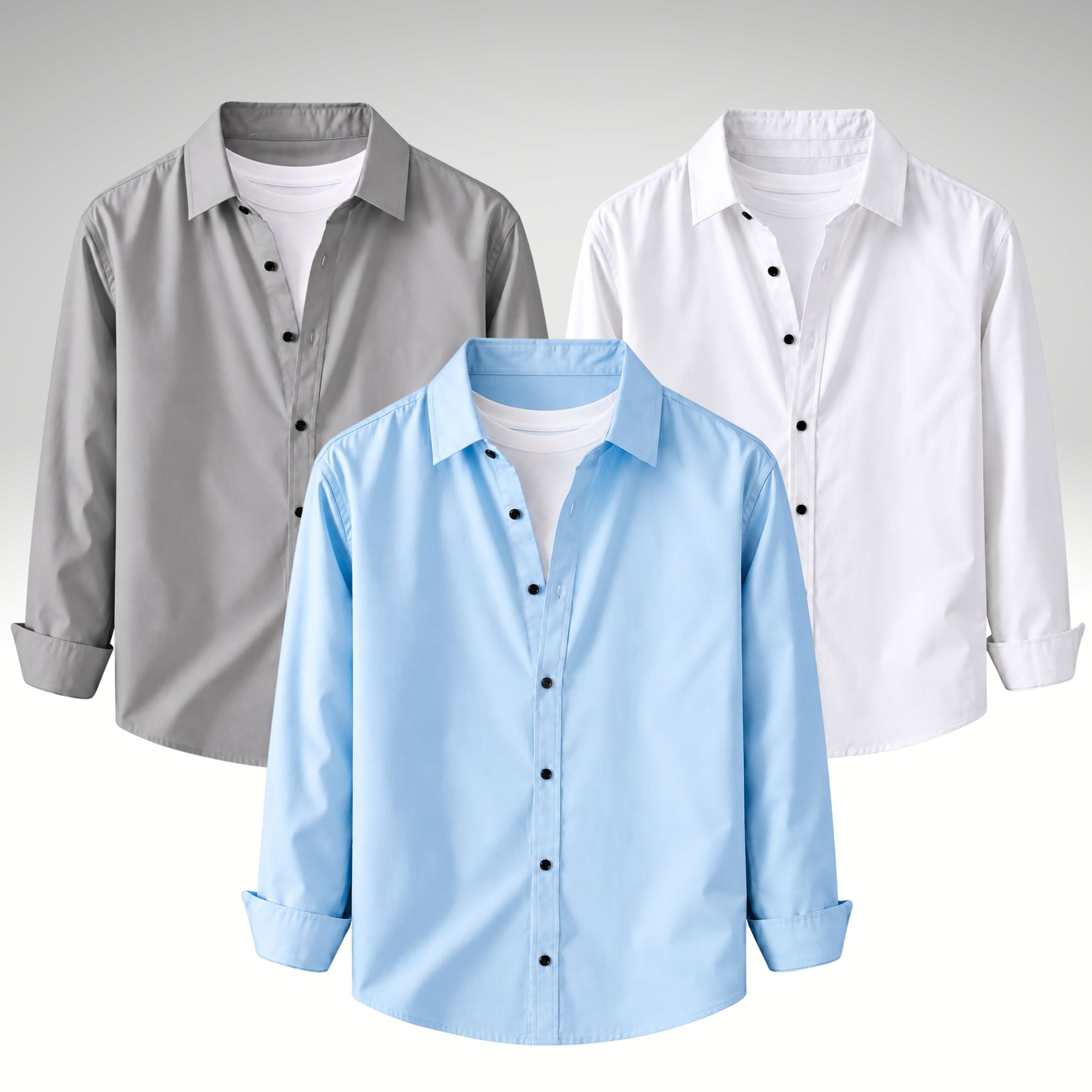 Men's Premium Cotton Blend Casual Shirt Combo of 3 – Grey , Sky Blue & White