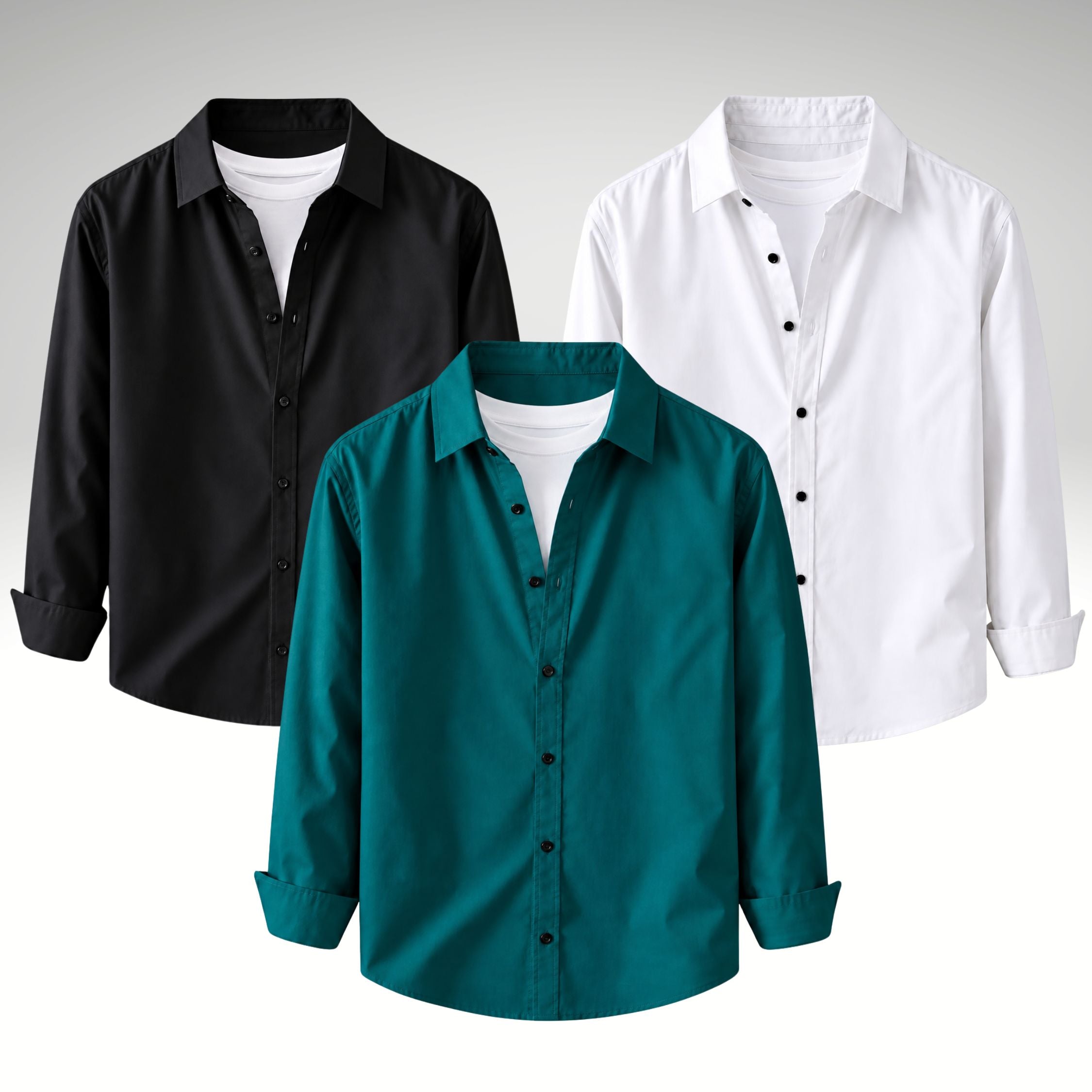 Men's Premium Cotton Blend Casual Shirt Combo of 3 – Black, Teal & White