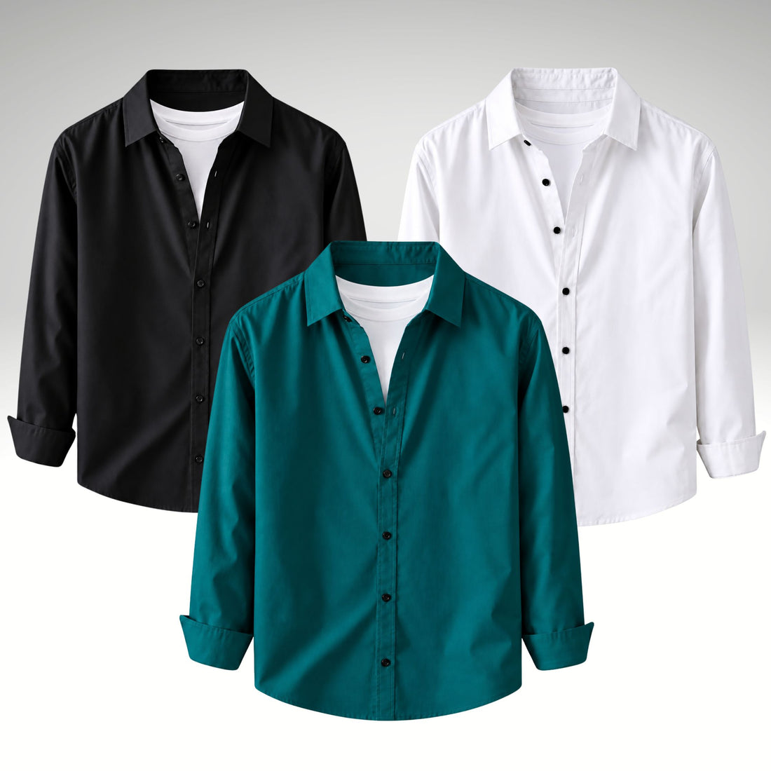 Men's Premium Cotton Blend Casual Shirt Combo of 3 – Black, Teal & White