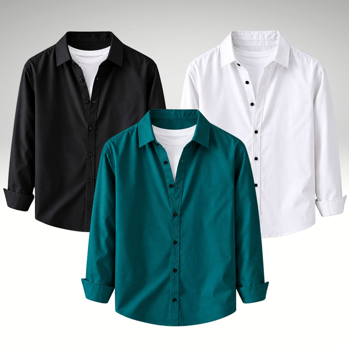 Men's Premium Cotton Blend Casual Shirt Combo of 3 – Black, Teal & White