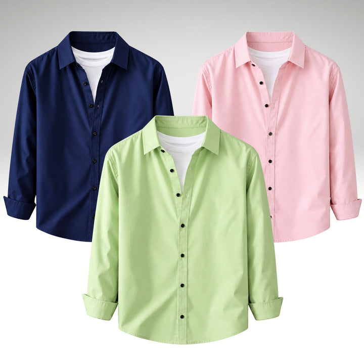 Men's Premium Cotton Blend Casual Shirt Combo of 3 - Navy Blue , Pista & Peach