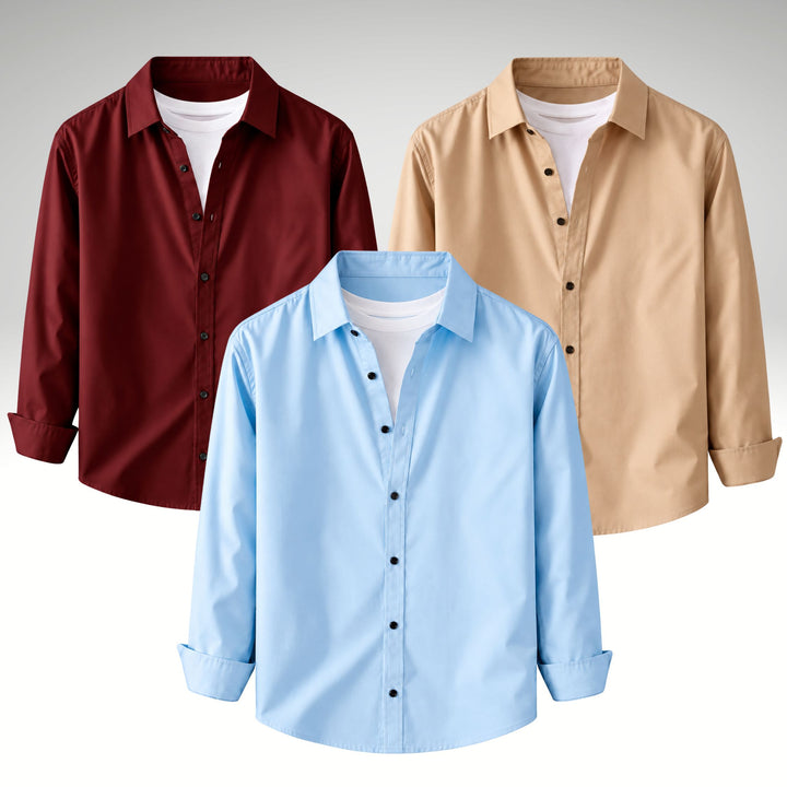 Men's Premium Cotton Blend Casual Shirt Combo of 3 – Maroon , Sky Blue & Cream