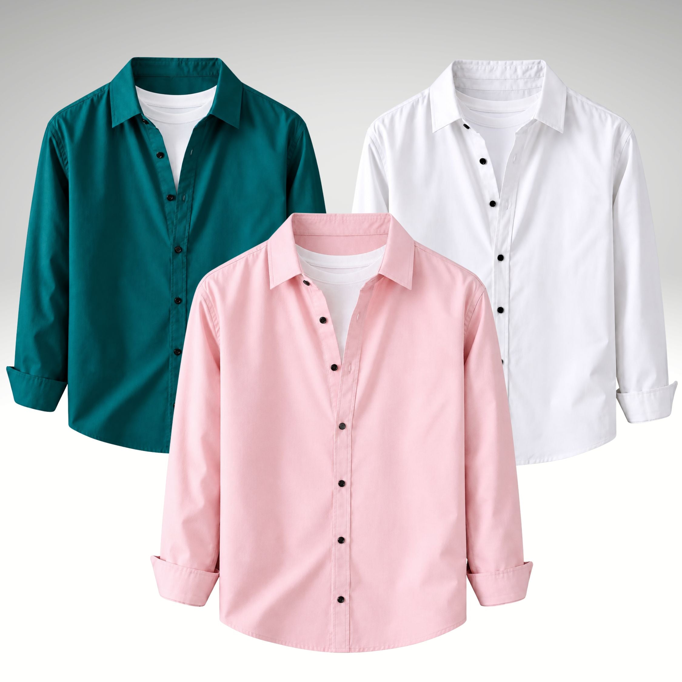 Men's Premium Cotton Blend Casual Shirt Combo of 3 –  Teal Peach & White