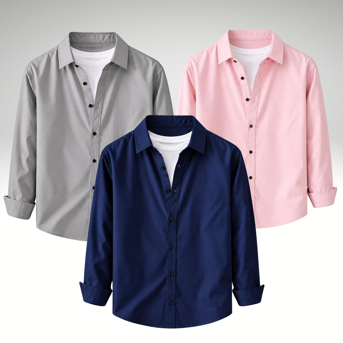 Men's Premium Cotton Blend Casual Shirt Combo of 3 – Grey , Navy Blue & Peach