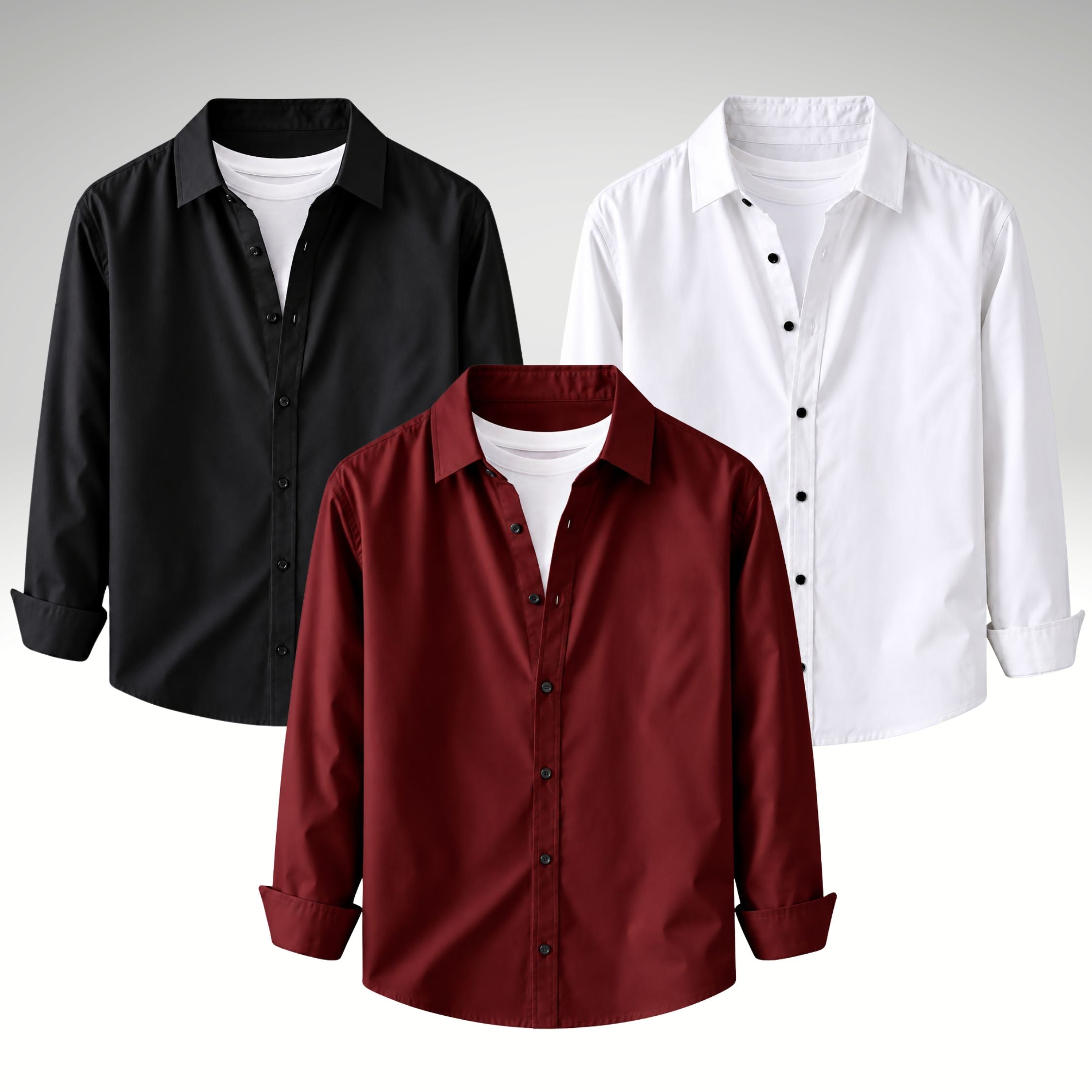 Men's Premium Cotton Blend Casual Shirt Combo of 3 – Black, Maroon & White