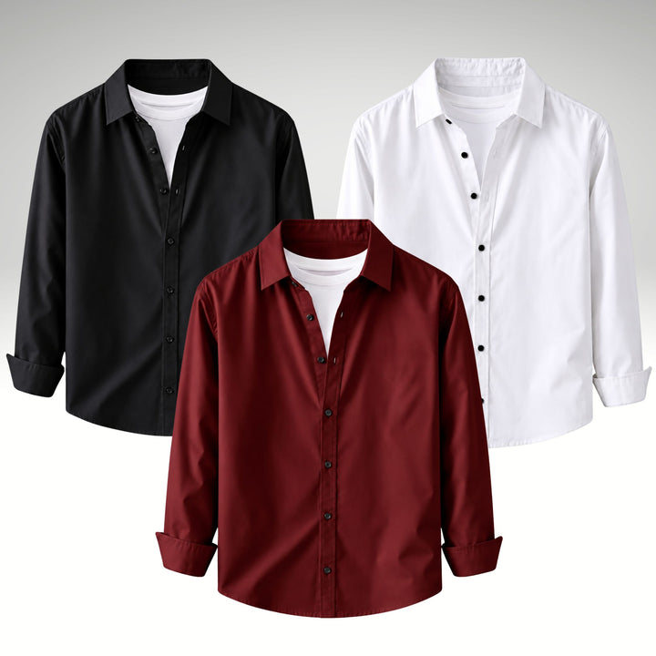 Men's Premium Cotton Blend Casual Shirt Combo of 3 – Black, Maroon & White