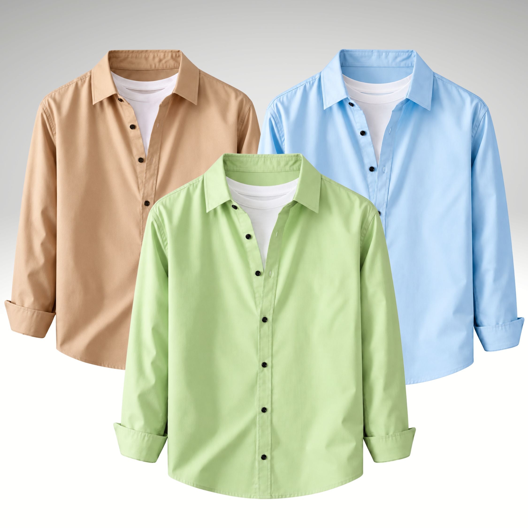 Men's Premium Cotton Blend Casual Shirt Combo of 3 – Cream , Pista & Sky Blue