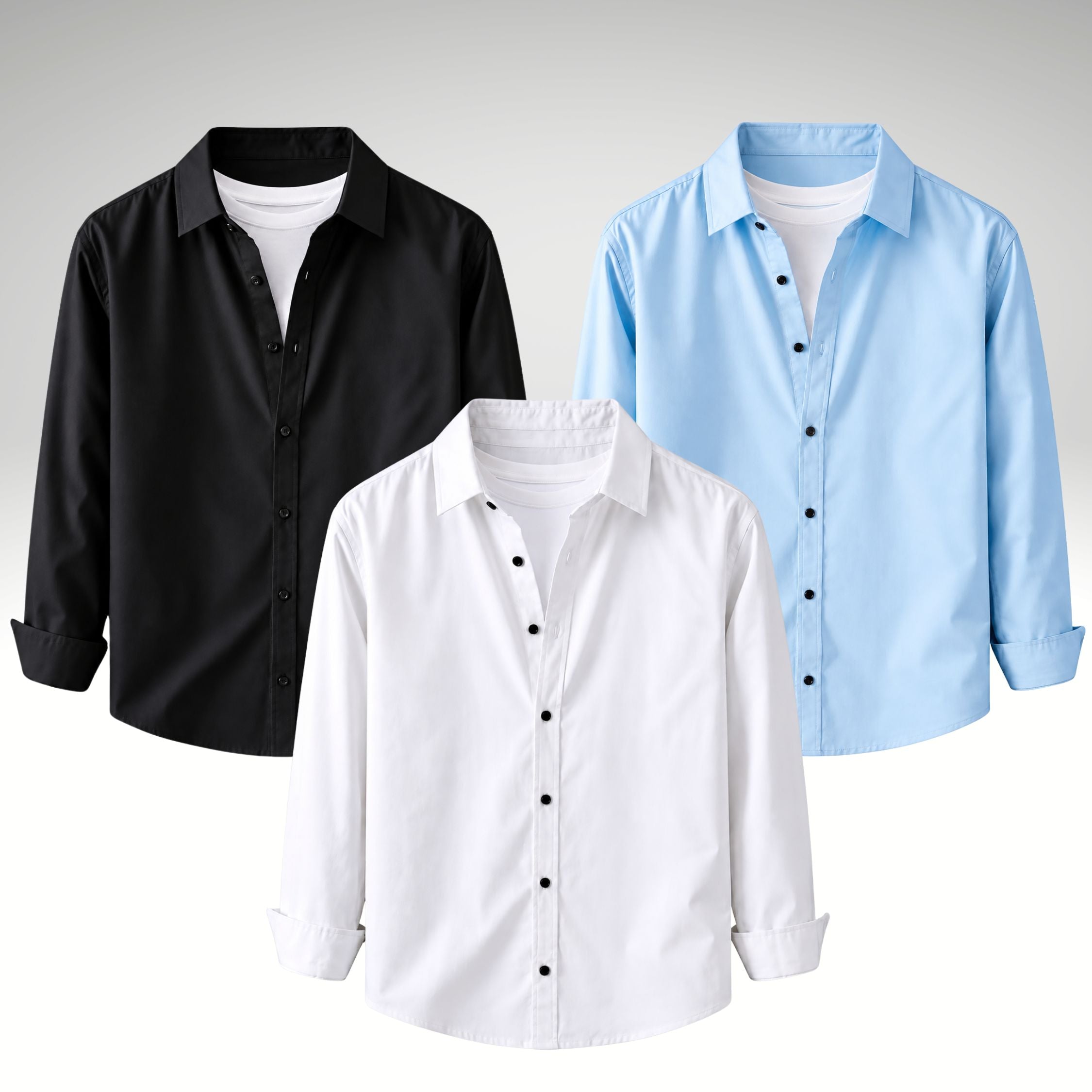 Men's Premium Cotton Blend Casual Shirt Combo of 3 – Black, White & Sky Blue