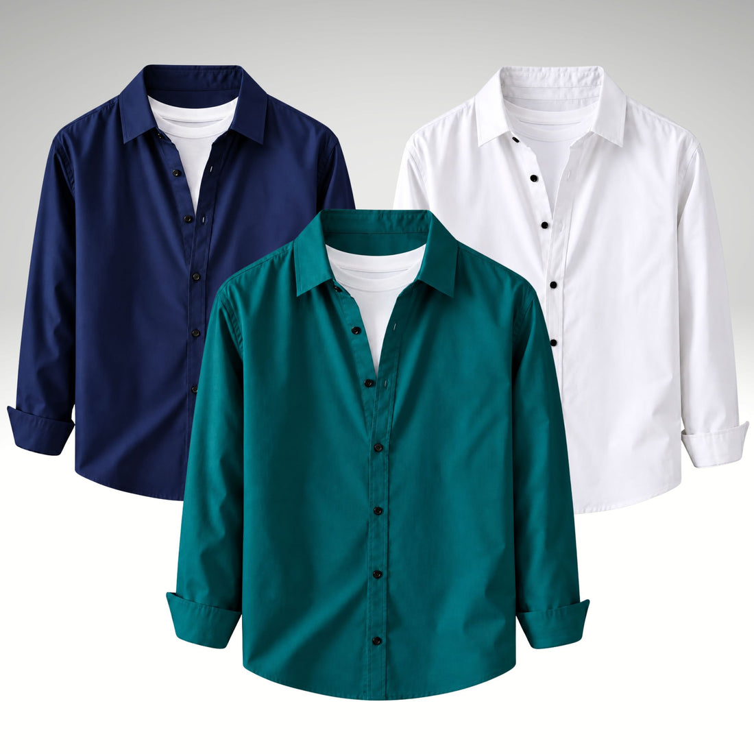 Men's Premium Cotton Blend Casual Shirt Combo of 3 – Navy Blue ,Teal & White
