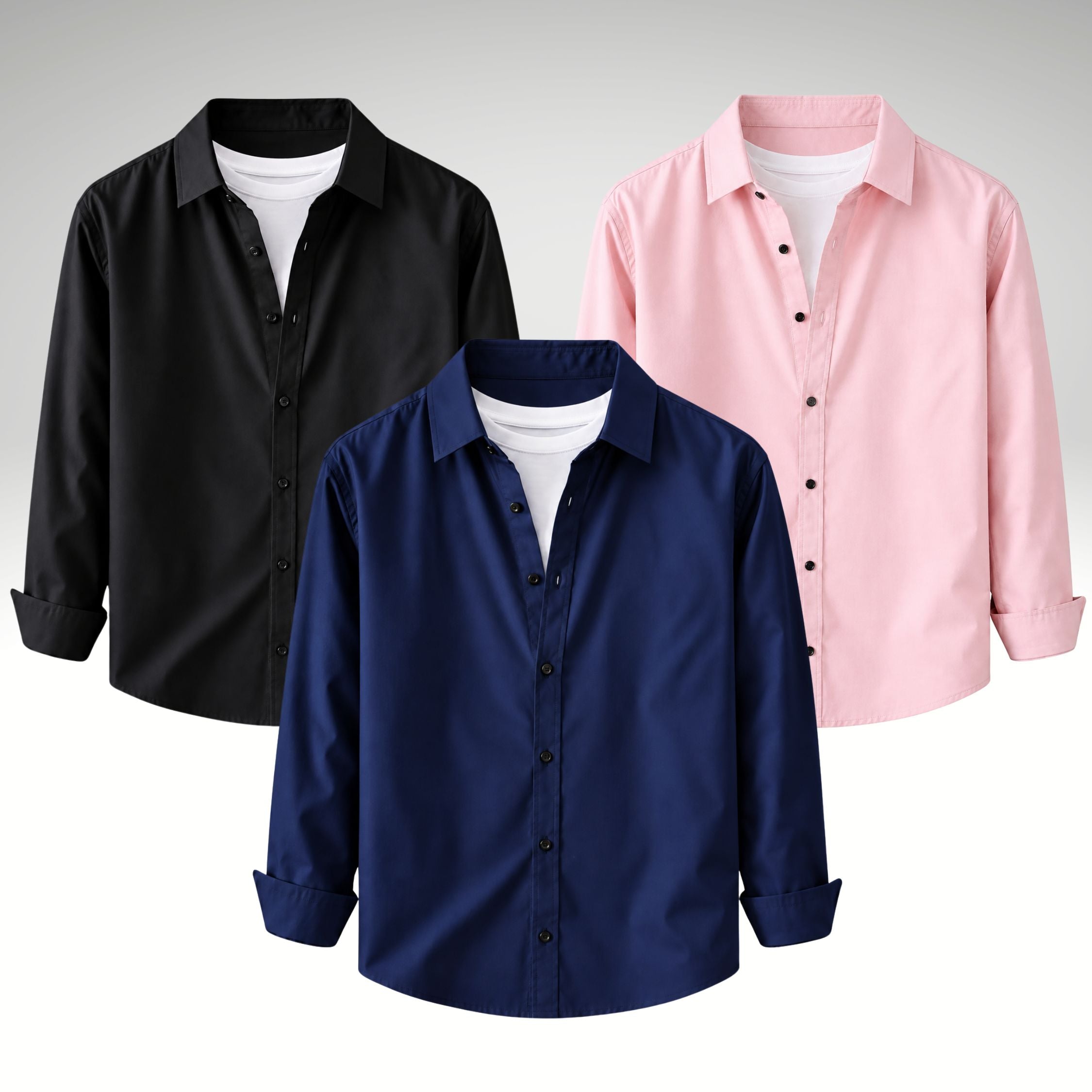 Men's Premium Cotton Blend Casual Shirt Combo of 3 – Black, Navy Blue & Peach