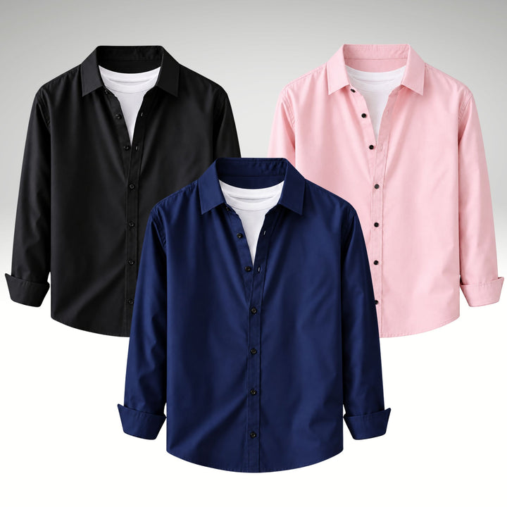 Men's Premium Cotton Blend Casual Shirt Combo of 3 – Black, Navy Blue & Peach