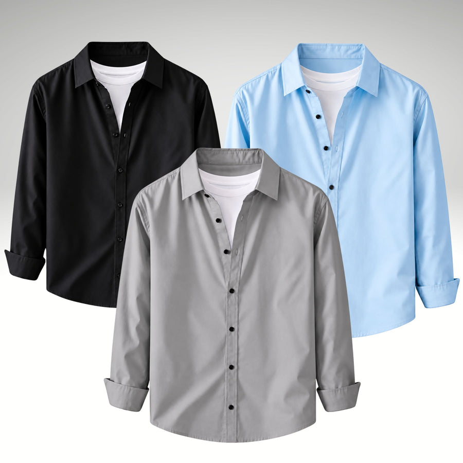 Men's Premium Cotton Blend Casual Shirt Combo of 3 – Black, Grey & Sky Blue