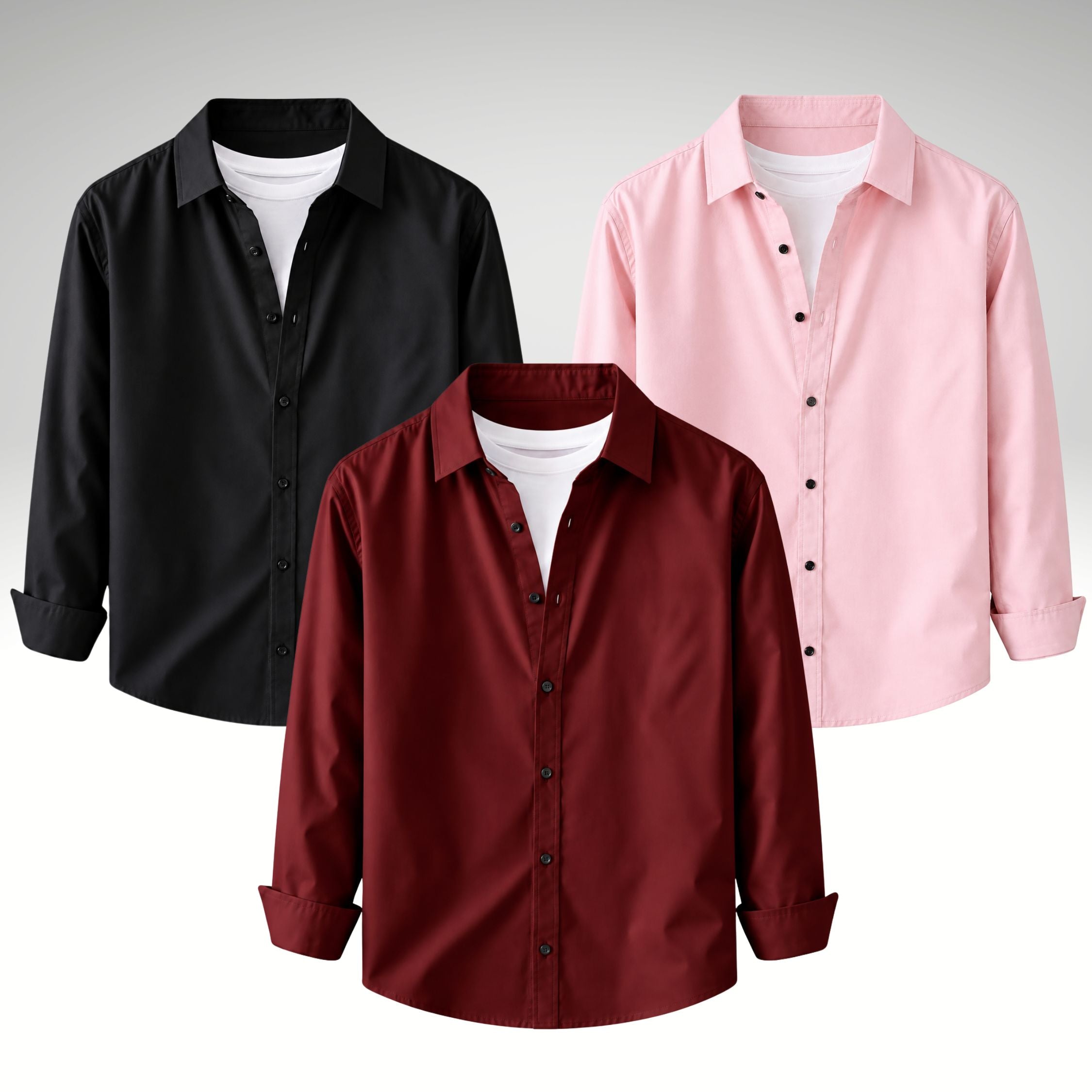 Men's Premium Cotton Blend Casual Shirt Combo of 3 – Black, Maroon & Peach