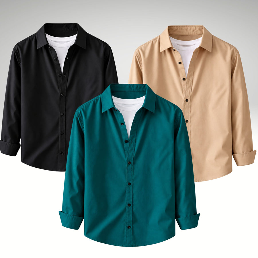 Men's Premium Cotton Blend Casual Shirt Combo of 3 – Black, Teal & Cream