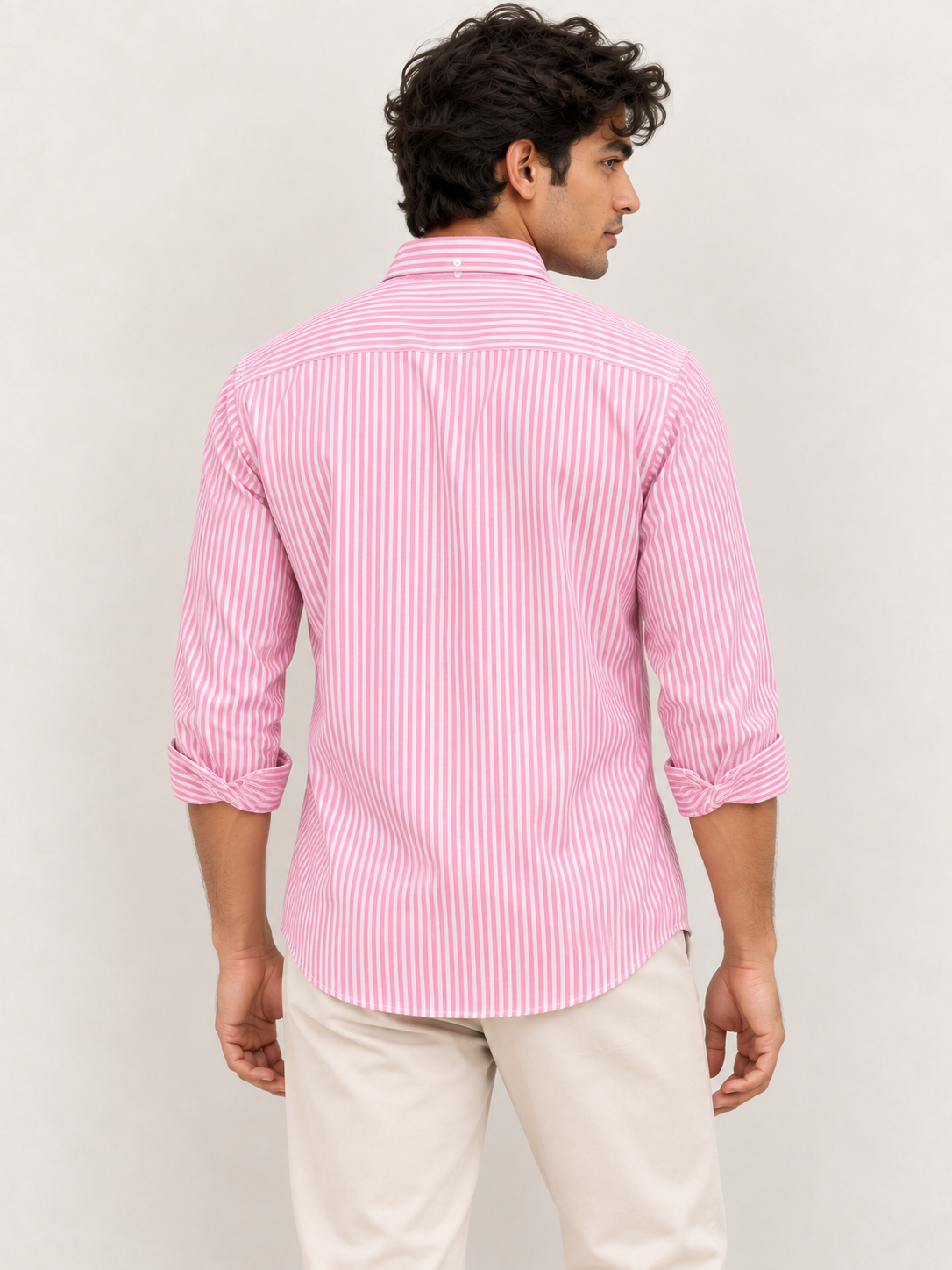 Men’s Pink & White Striped Cotton Blend Full Sleeve Casual Shirt