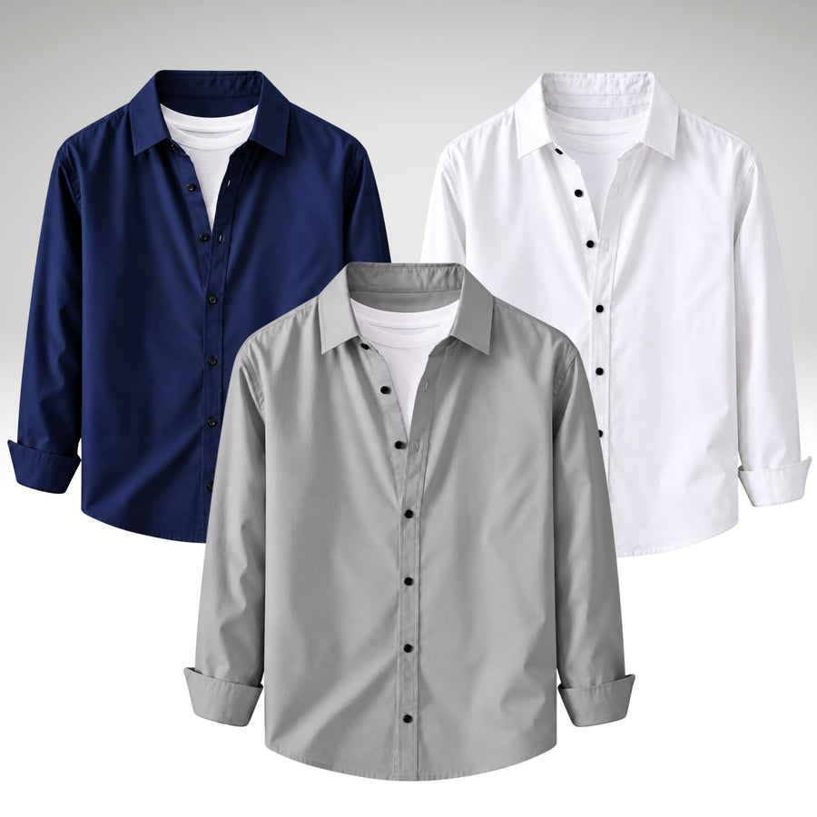 Men's Premium Cotton Blend Casual Shirt Combo of 3 – Navy Blue ,Grey & White