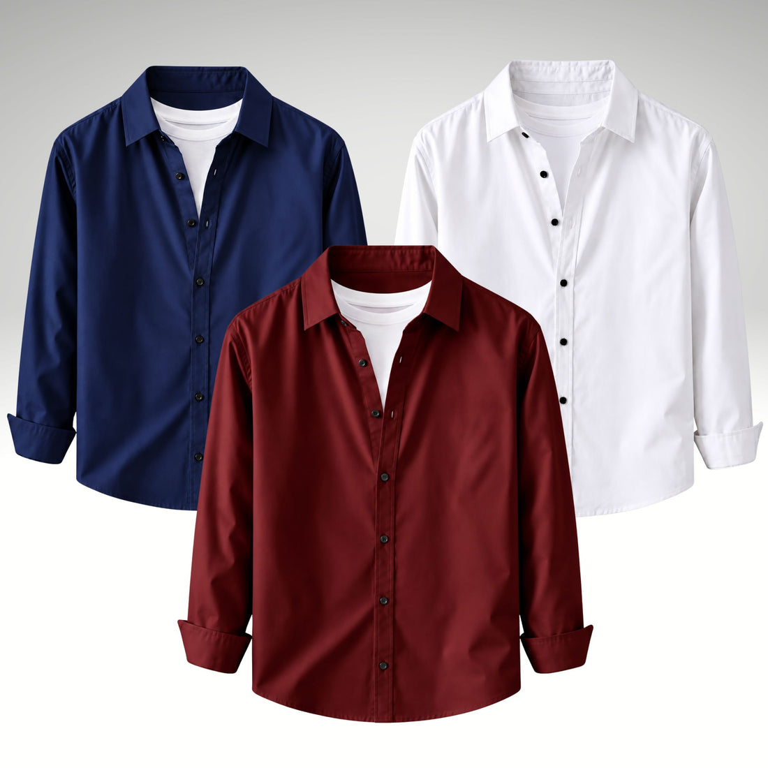 Men's Premium Cotton Blend Casual Shirt Combo of 3 – Navy Blue , Maroon & White