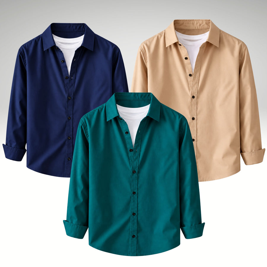 Men's Premium Cotton Blend Casual Shirt Combo of 3 – Teal , Cream & Navy Blue