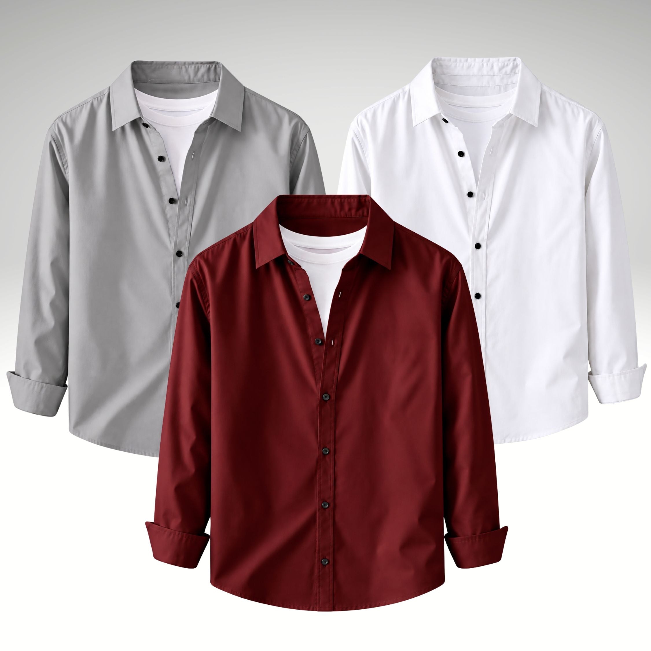 Men's Premium Cotton Blend Casual Shirt Combo of 3 – Grey , Maroon & White