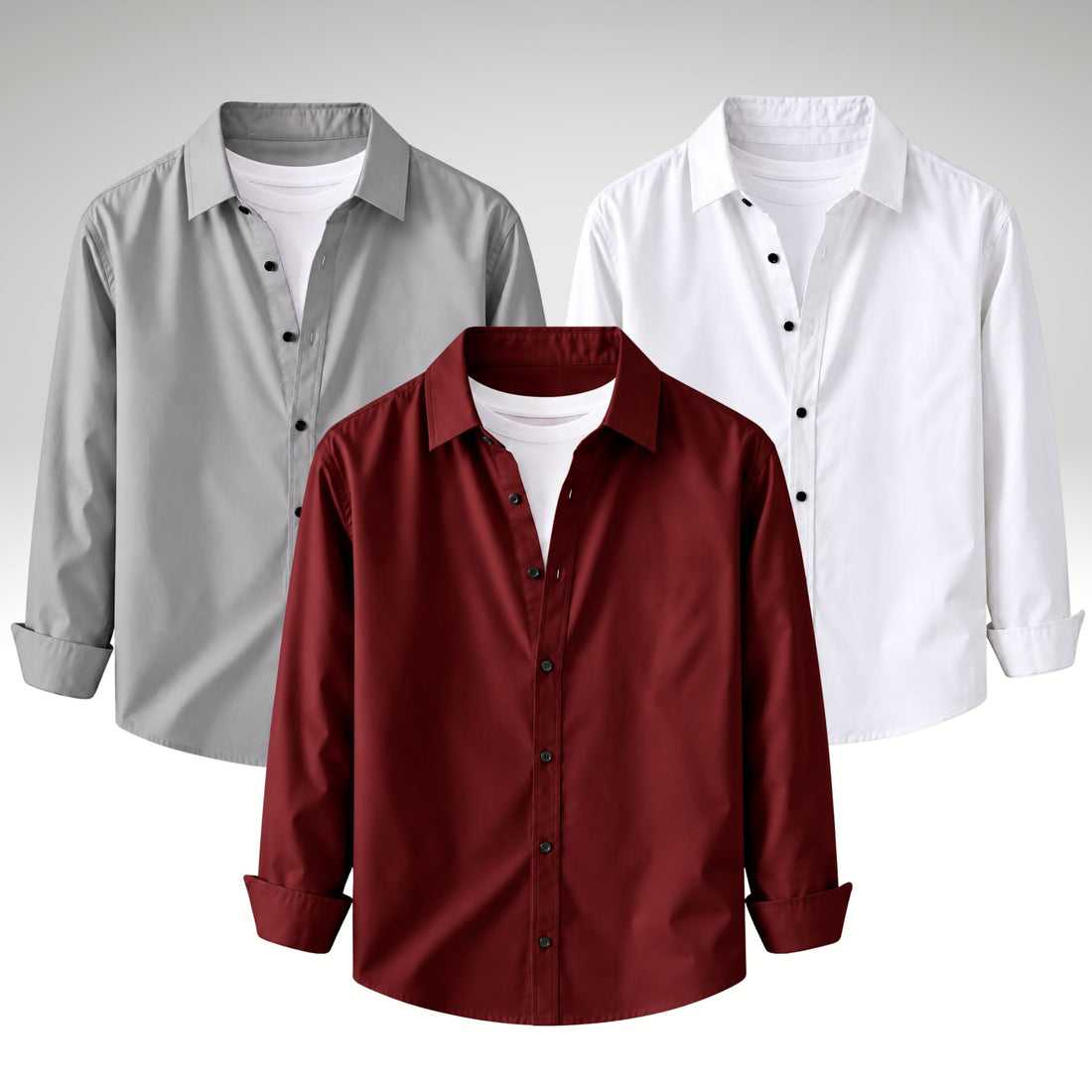 Men's Premium Cotton Blend Casual Shirt Combo of 3 – Grey , Maroon & White