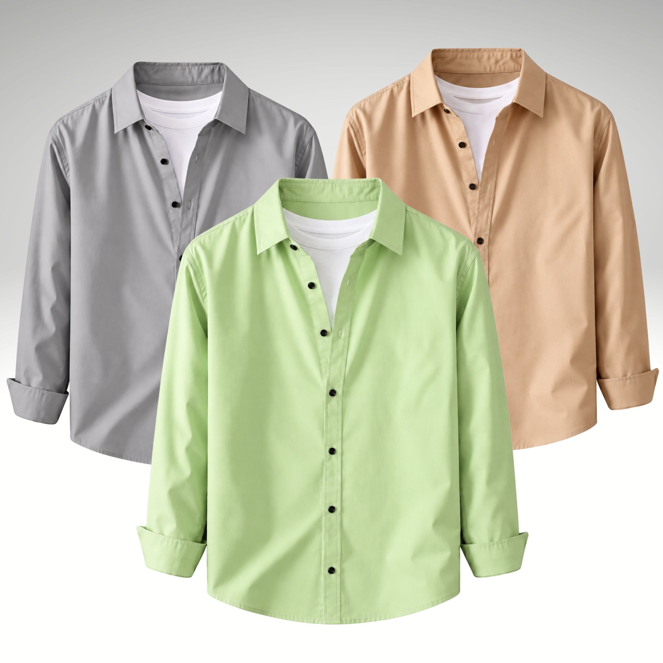 Men's Premium Cotton Blend Casual Shirt Combo of 3 – Grey ,Pista & Cream
