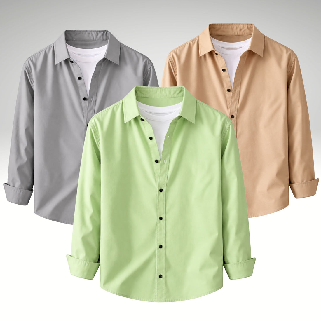 Men's Premium Cotton Blend Casual Shirt Combo of 3 – Grey ,Pista & Cream