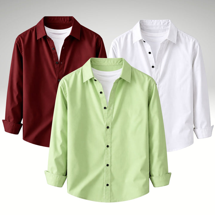 Men's Premium Cotton Blend Casual Shirt Combo of 3 – Maroon . Pista & White