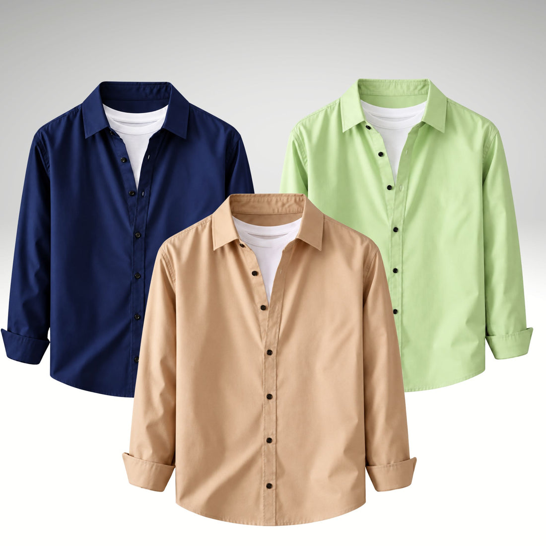 Men's Premium Cotton Blend Casual Shirt Combo of 3 – Navy Blue , Cream , Pista