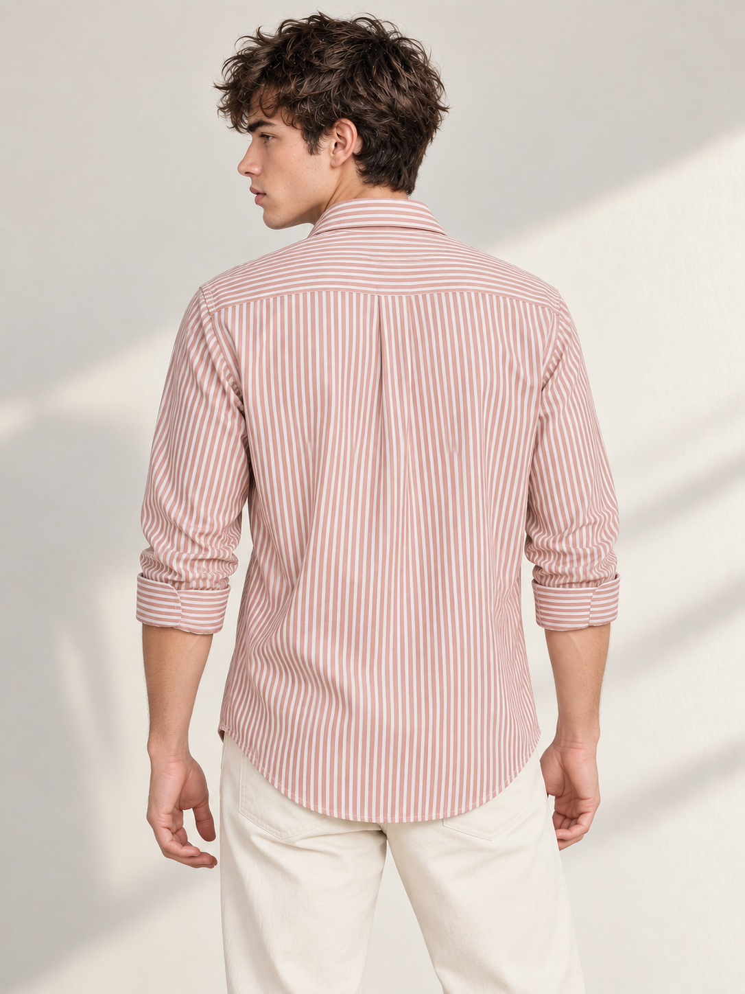 Men’s Brown & White Striped Cotton Blend Full Sleeve Casual Shirt