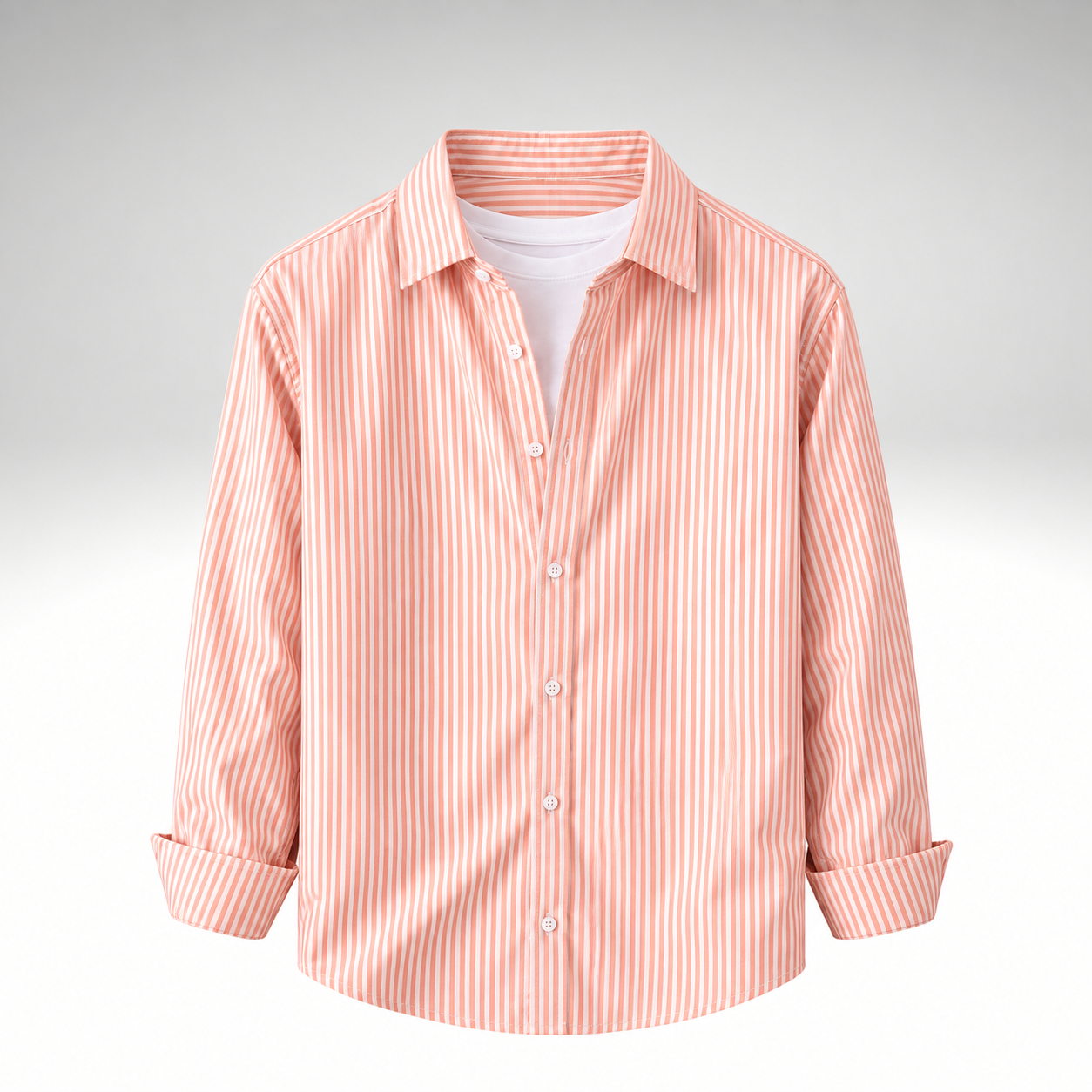Men’s Orange & White Striped Cotton Blend Full Sleeve Casual Shirt