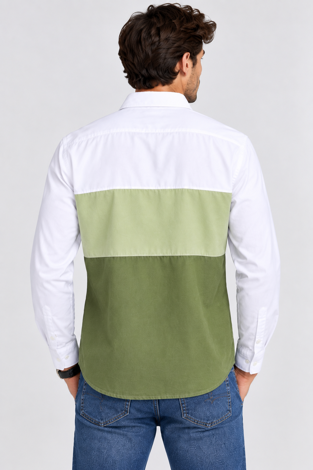 White and Green Color Block Shirt