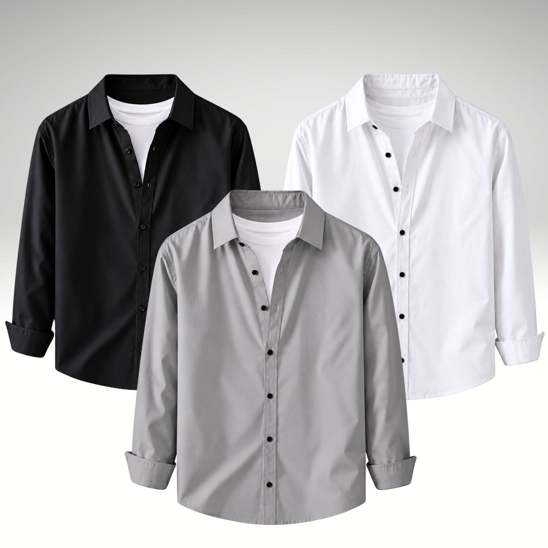 Men's Premium Cotton Blend Casual Shirt Combo of 3 – Black, Grey & White