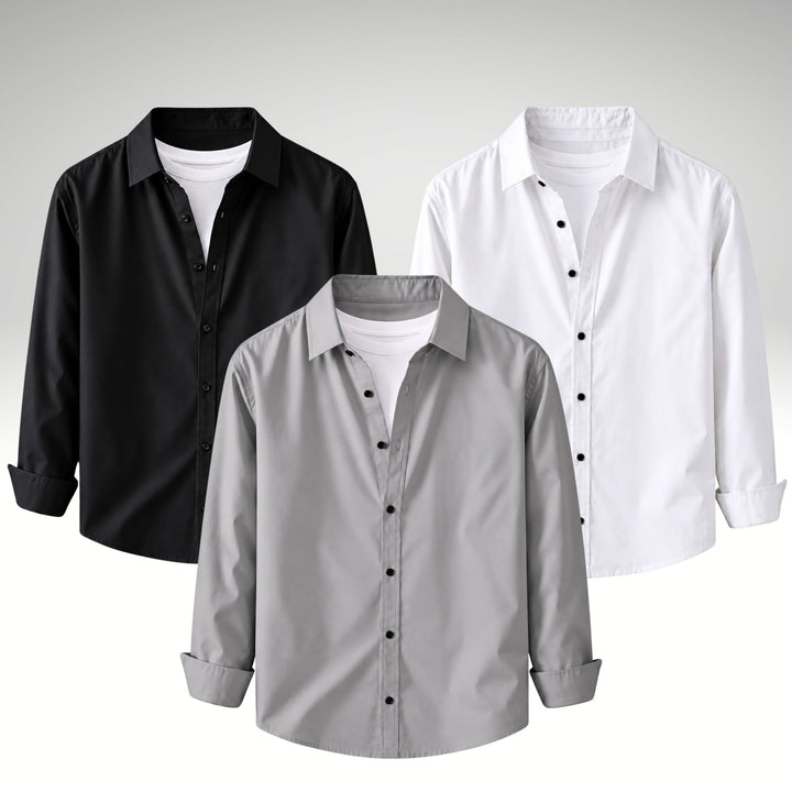 Men's Premium Cotton Blend Casual Shirt Combo of 3 – Black, Grey & White