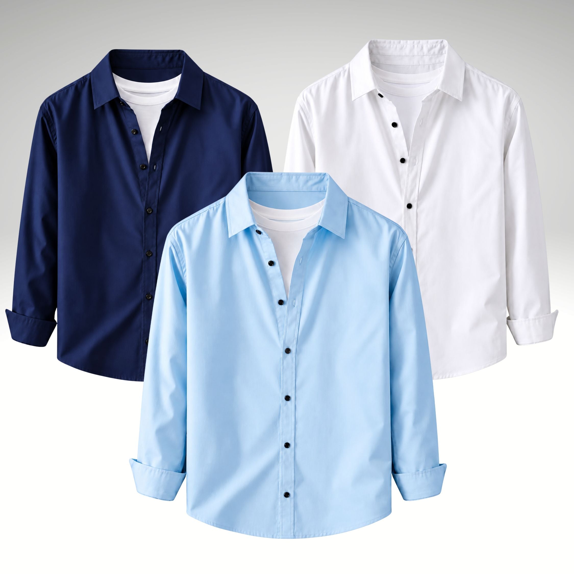 Men's Premium Cotton Blend Casual Shirt Combo of 3 – Navy Blue , Sky Blue & White