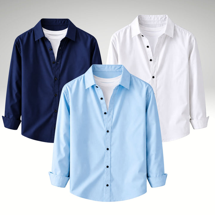 Men's Premium Cotton Blend Casual Shirt Combo of 3 – Navy Blue , Sky Blue & White